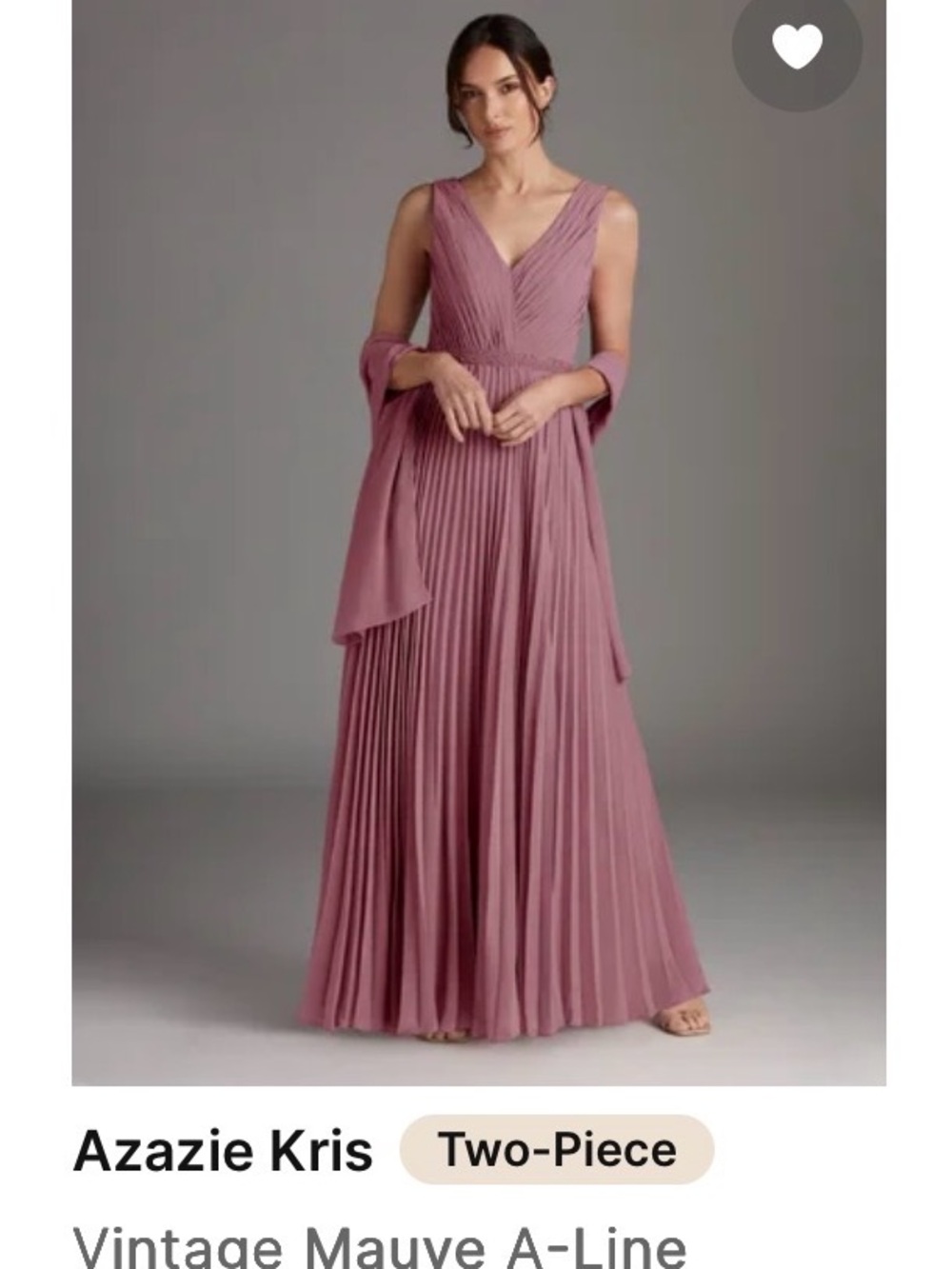 Azazie Vintage Mauve Pleated Maxi Dress- NWT